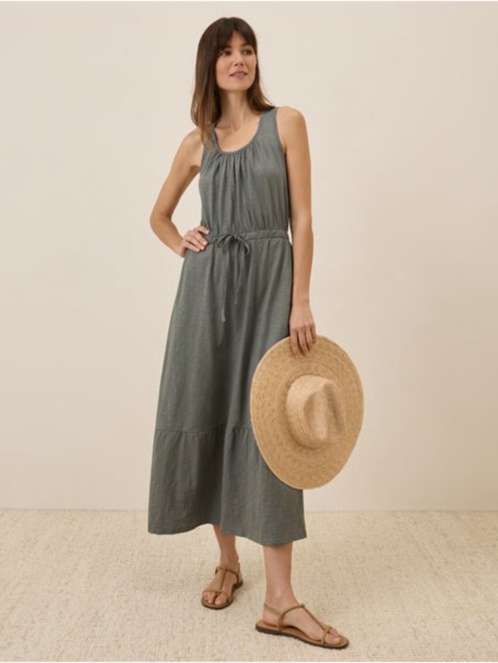 PACT Women's Relaxed Slub Tank Maxi Dress Size Small Castor Green